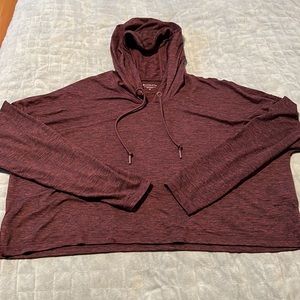 Athleta Cropped Hooded Top, Sweatshirt, Hoodie, Marled Burgundy, Size M